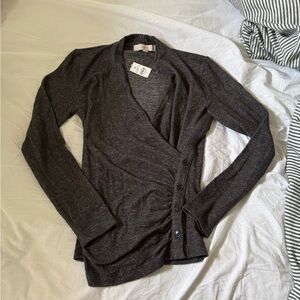 LOFT Dark Gray Wrap-Front Long Sleeve Cardigan